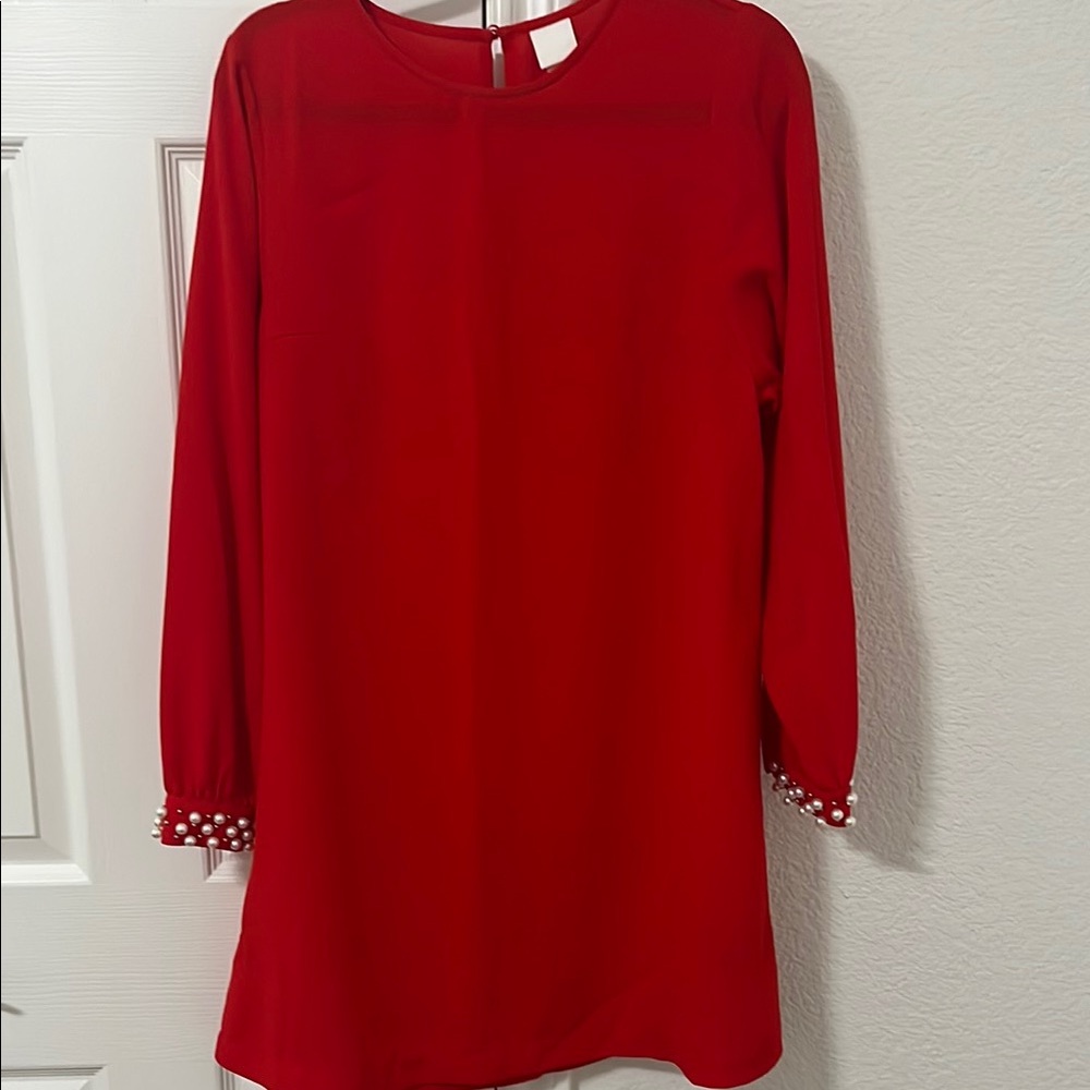 H&M Red Long Sleeve Midi Dress